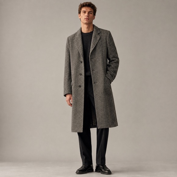 Other - Vintage 100% Wool Herringbone Overcoat Mens Grey Long Trench Coat Made in USA